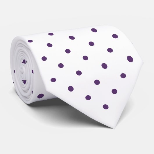 Cravate Mini Polka Motif pourpre en blanc (Roulé)