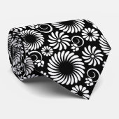 Cravate Minimalist Black White Folk Flower Spirals Pattern (Roulé)