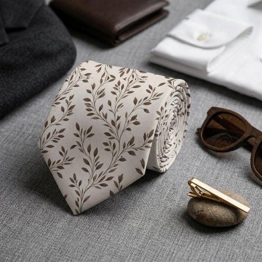 Cravate Minimalist Botanical Branches Sepia