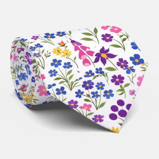 Cravate Minimalist Wildflower Seamless Pattern on White  (Roulé)