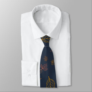 Cravate Minimaliste Feuille d'Automne Navy Design Moderne