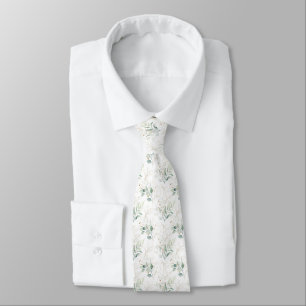 Cravate Mint Green Pastel Floral Greenery Motif