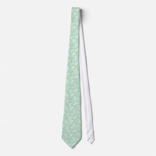 Cravate Mint Vert & Blanc Retro Ornate Paisley Motif (Devant)