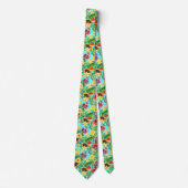 Cravate Mix-fruit tropical, fleurs et feuilles en bleu (Devant)