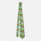 Cravate Mix-fruit tropical, fleurs et feuilles en bleu (Dos)
