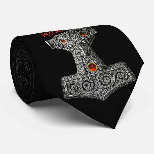 Cravate MJOLNIR Hammer de Thor, Viking Mythologie Noir (Roulé)