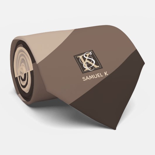 Cravate Mocha Latte Color palette Stripes monogram (Roulé)