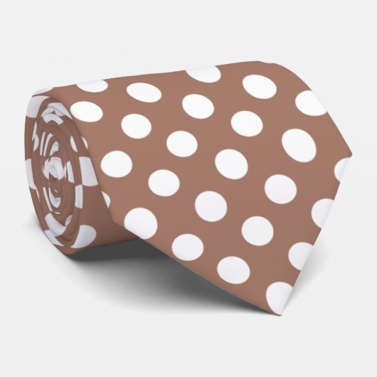 Cravate Mocha Mousse Brown blanc pois rétro motif (Roulé)