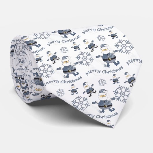 Cravate Mode en Denim Noël Motif Santa (Roulé)