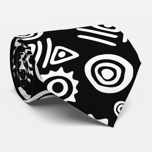 Cravate Modèle africain ethnique #4 noir et blanc (Roulé)