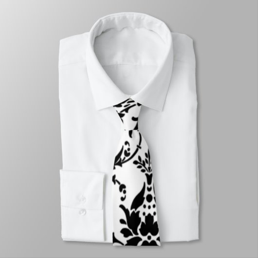 Cravate Modèle Damas noir et blanc (Attaché)