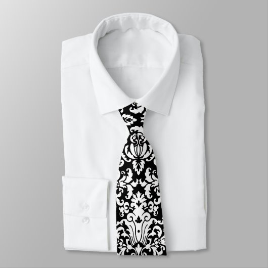 Cravate Modèle Damas noir et blanc (Attaché)