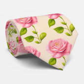 Cravate Modèle de roses rose pink (Roulé)