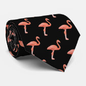 Cravate Modèle flamingo rose avec Arrière - plan noir (Roulé)