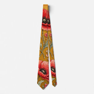 Cravate Modèle fleur de pavot doré