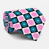 Cravate Modèle floral bleu rose géométrique (Roulé)