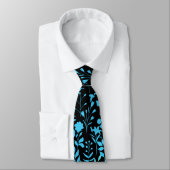 Cravate Modèle floral bleu.ST01 BG noir (Attaché)