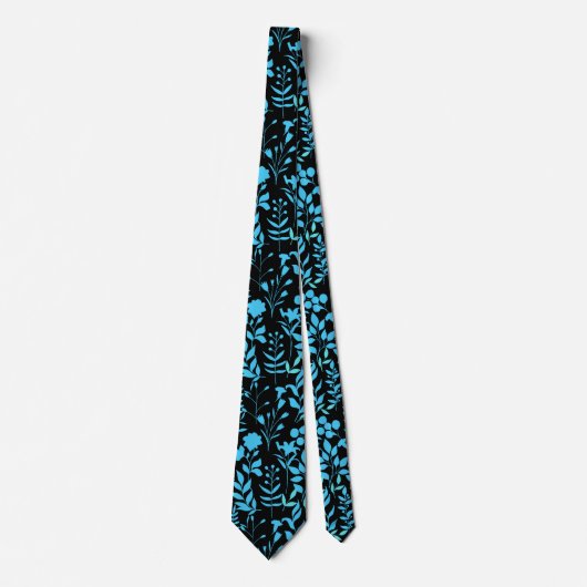 Cravate Modèle floral bleu.ST01 BG noir (Devant)