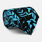 Cravate Modèle floral bleu.ST01 BG noir (Roulé)