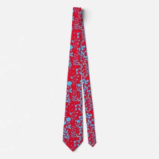 Cravate Modèle floral bleu.ST01 BG rouge (Devant)