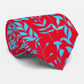 Cravate Modèle floral bleu.ST01 BG rouge (Roulé)