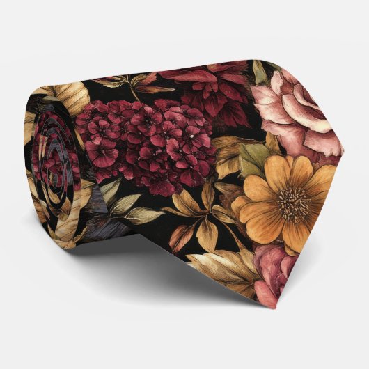 Cravate Modèle floral Bourgogne (Roulé)