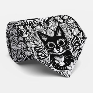 Cravate Modèle floral de chat noir artistique