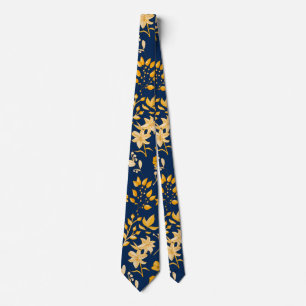 Cravate Modèle Floral d'or pour l'automne.2 DBlue BG