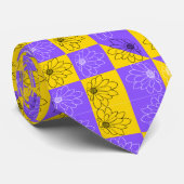 Cravate Modèle floral moderne violet & doré Checkerboard (Roulé)