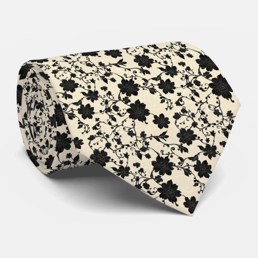 Cravate Modèle floral noir complexe (Roulé)