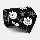 Cravate Modèle floral noir et blanc (Roulé)