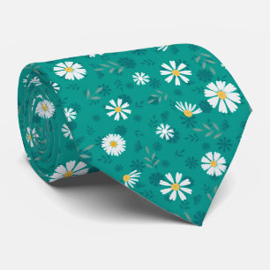 Cravate Modèle floral rétro. Margueurs blancs sur un turqu