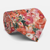 Cravate Modèle Floral rose orange (Roulé)