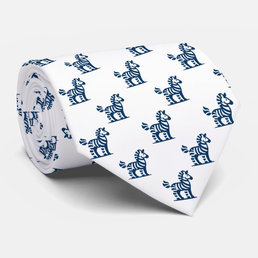 Cravate Modèle Zebra - Shibori bleu sur blanc (Roulé)