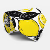 Cravate Modern Bold Lemon & Black Leaves  Seamless Pattern (Roulé)