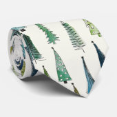 Cravate Modern Christmas Trees Illustrated Pattern (Roulé)