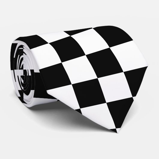 Cravate Modern Golden King on Black & White Chess Pattern (Roulé)