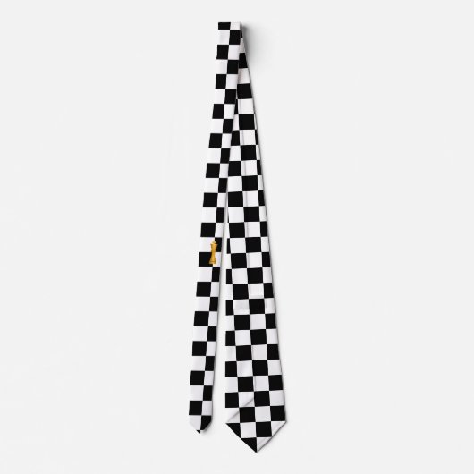 Cravate Modern Golden King on Black & White Chess Pattern (Dos)