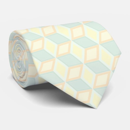 Cravate Modern Pastel Mint Green Peach Geometric 3D Cube (Roulé)