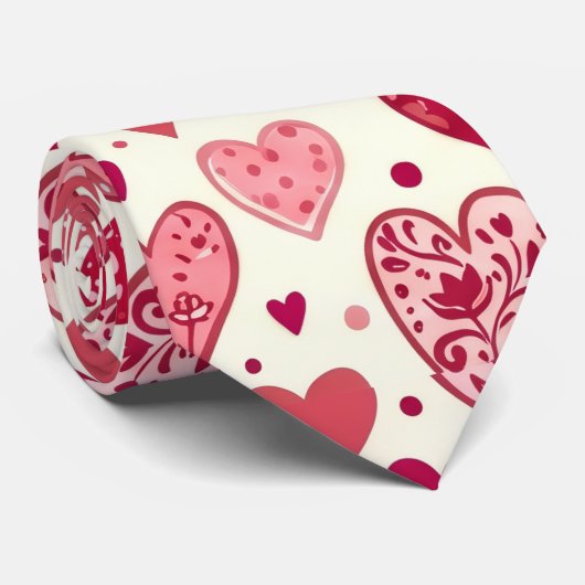 Cravate Modern Red & Pink Hearts Pattern (Roulé)