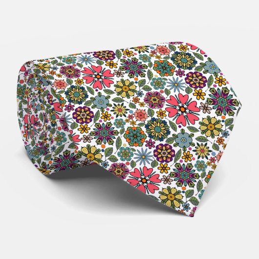 Cravate Modern Retro Floral Drawing Seamless Pattern Art (Roulé)