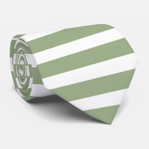 Cravate Modern Sage Green And White Horizontal Striped  
