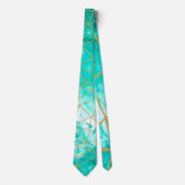 Cravate Moderne Chic Aqua Bleu Aquarelle et Or (Devant)