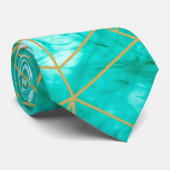 Cravate Moderne Chic Aqua Bleu Aquarelle et Or (Roulé)