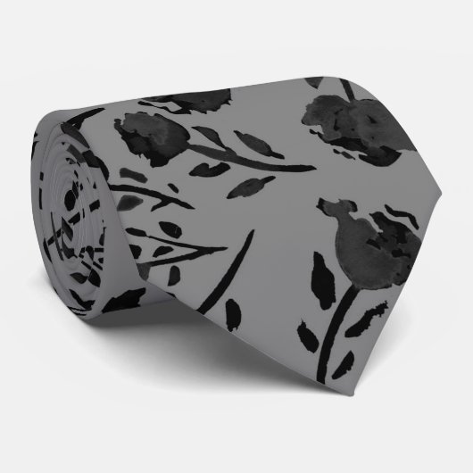 Cravate Moderne Chic gris automne Floral (Roulé)