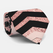 Cravate Moderne Chic Rose Or rose noir Chevron Geo (Roulé)