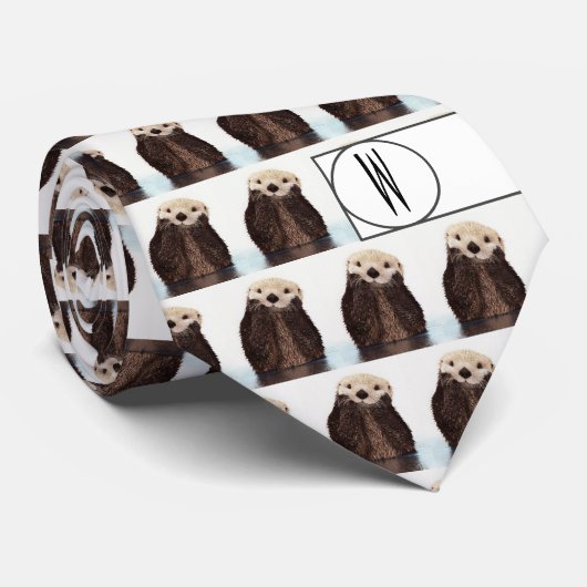 Cravate Moderne Cute Otter Motif Monogramme fun (Roulé)