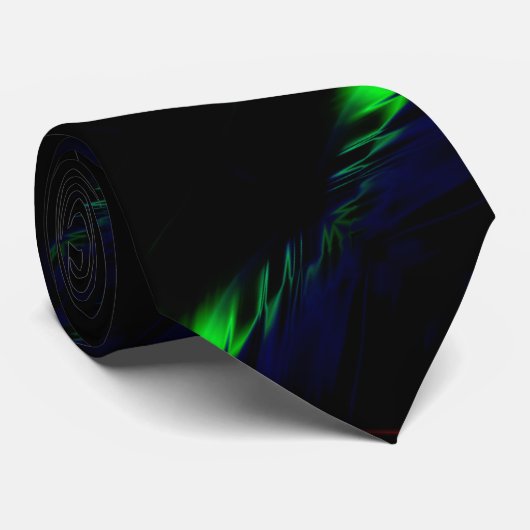 Cravate moderne en noir avec flux de peinture vert (Roulé)