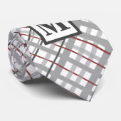 Cravate Moderne {laid argent gris rouge monogramme cadeau  (Roulé)