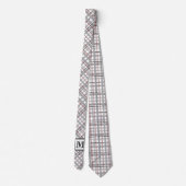 Cravate Moderne {laid argent gris rouge monogramme cadeau  (Dos)